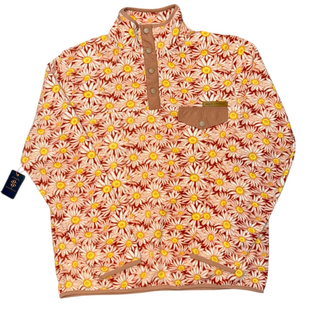 Simply Southern Fleece Pullover Size Medium Sunflower Long Sleeve NWT